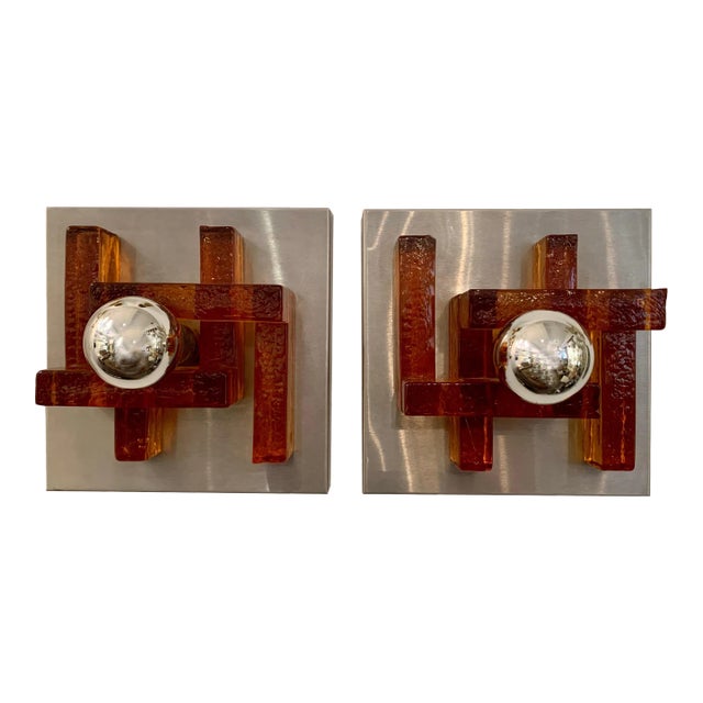 Poliarte Italian Murano Glass 1960s Wall Lights - A Pair For Sale