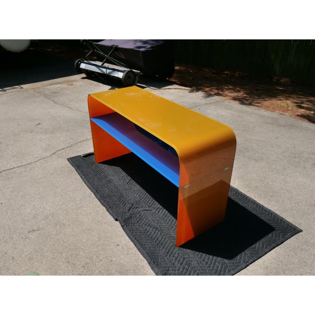1990s 1990s Postmodern Multi-Color Glass Waterfall Console Table With Removable Shelf For Sale - Image 5 of 9