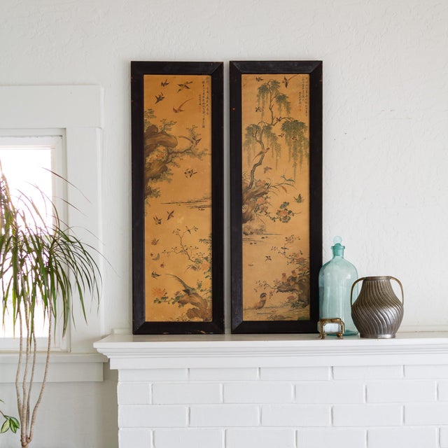 1960s Pair of 1960s Chinoiserie Printed Paper Panels With Asian Bird Motif For Sale - Image 5 of 14