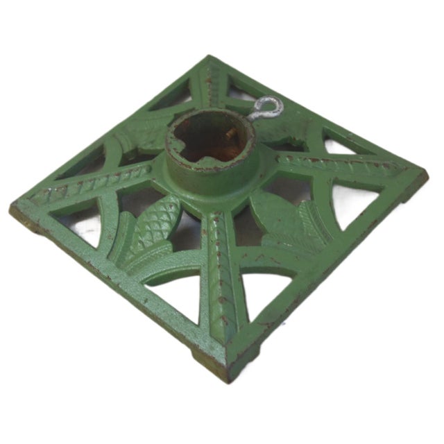 Victorian Vintage Cast Iron Green European Christmas Tree Stand For Sale - Image 3 of 5