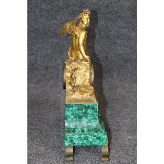 French 19th C Bronze Ormolu and Malachite Clockset Made for Tiffany & Co France For Sale In Philadelphia - Image 6 of 12
