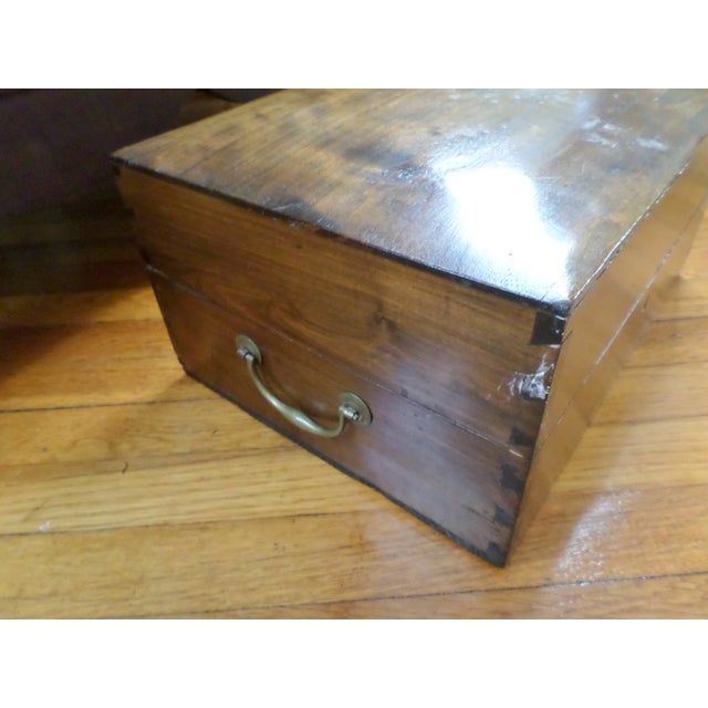 American Antique Early Dome Top Walnut Dovetailed Document Box With Brass Handles For Sale - Image 3 of 13