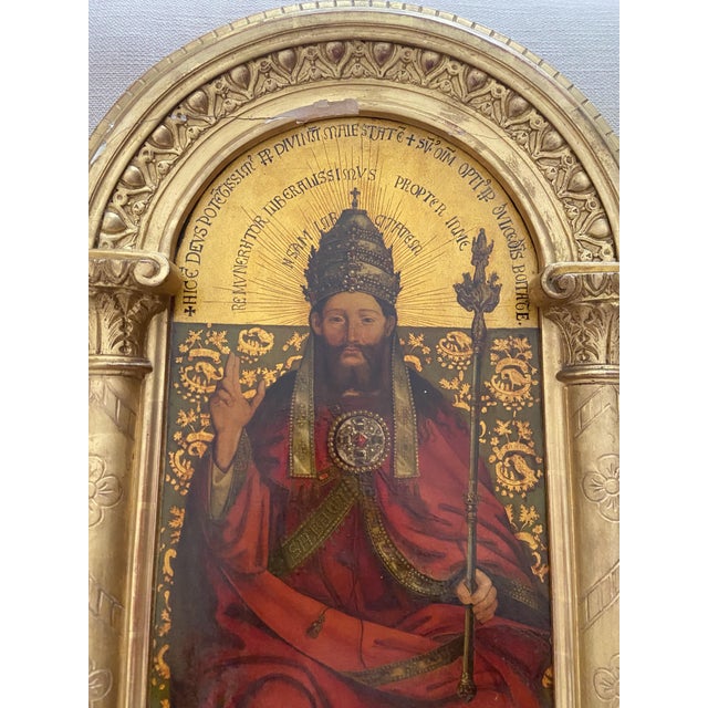 Impressive 19th-century Gothic Revival religious artwork depicting God the Father, after the upper central panel of the...