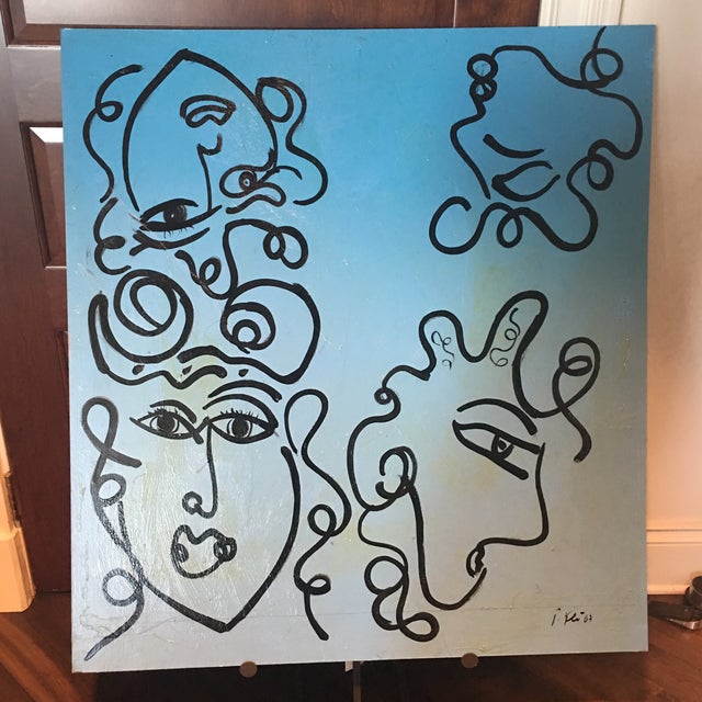 Peter Keil Large Abstract Female Faces Portrait Painting Chairish