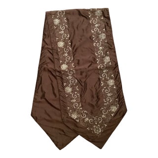 Asian Metallic Embroidered Silk Throw /Table Runner For Sale