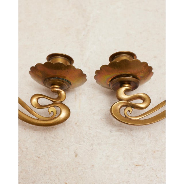 Art Nouveau Brass Taper Candlestick Rotating Sconces For Sale - Image 11 of 15
