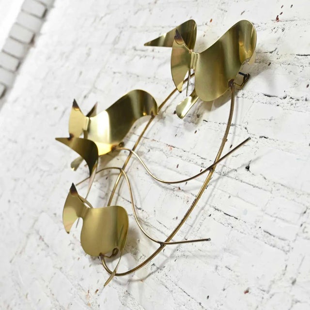 Mid Century Modern 1985 C Jere Brass Plated Bird Flock of Seagulls Wall Sculpture Signed For Sale - Image 9 of 13