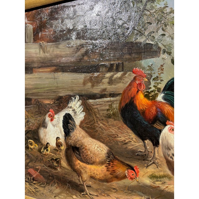 Framed Oil-on-Board Farmyard Scene in the Dusseldorf School Style, Circa Mid-Century For Sale - Image 11 of 16