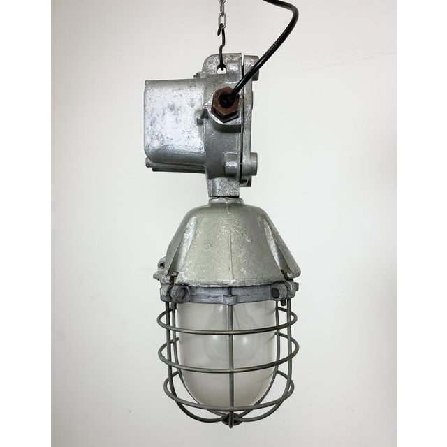 Large Industrial Cast Aluminium Cage Pendant Light from Polam Wilkasy, 1960s For Sale - Image 10 of 15