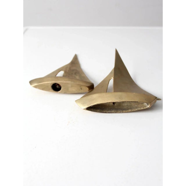 Metal Mid Century Brass Sailboat Pair For Sale - Image 7 of 10