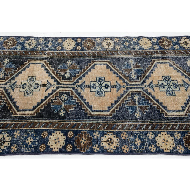 Blue Vintage Persian Wool Rug With Tribal Design For Sale In New York - Image 6 of 8