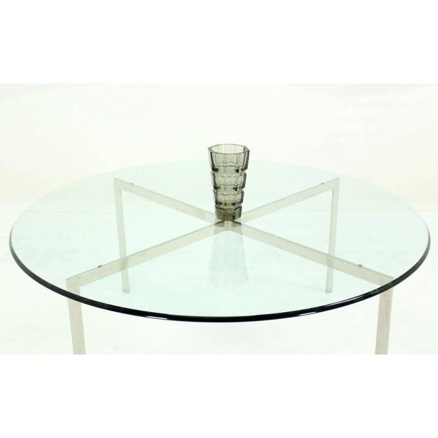 Mid-Century Modern Chrome X Base Round Glass Top Coffee