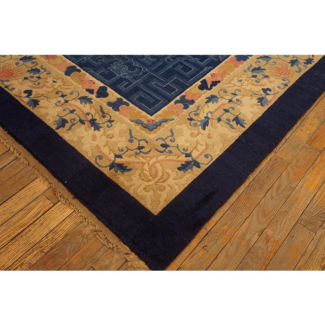 1920s 1920s Antique Chinese Peking Blue & Delicate Tone-on-Tone Floral Design Rug For Sale - Image 5 of 7