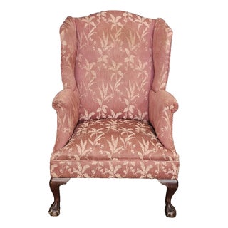 Late 20th Century Watkins Brothers Chippendale Mahogany Wing Chair Ball & Claw Feet Connecticut Made For Sale