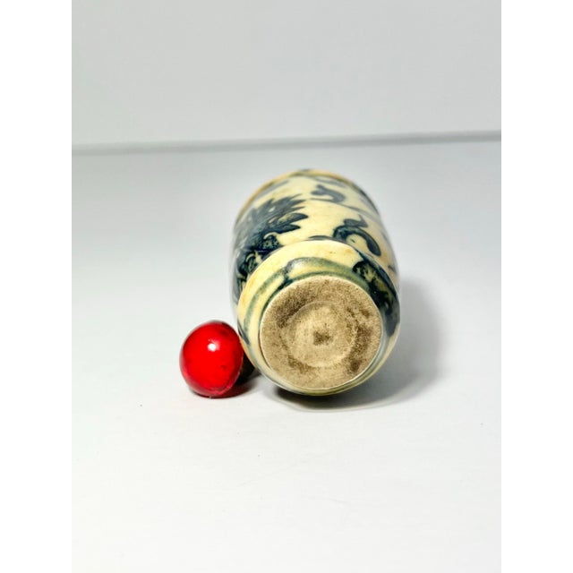 Antique Chinese Yellow Porcelain Blue Floral Flowers Snuff Bottle For Sale - Image 10 of 10