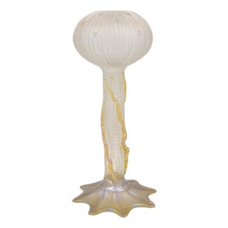 Art Nouveau Glass Flower Vessel in White Gold from Adolf Beckert for Johann Loetz Witwe, 1906 For Sale