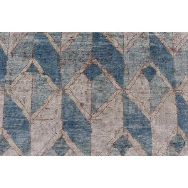 Blue Mid 20th Century Square Vintage Turkish Oushak Kars Rug in Modern Design With Blue and Light Brown Colors For Sale - Image 8 of 12