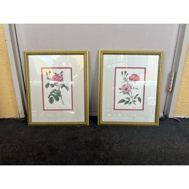 Mid 20th Century Pair of Vintage Framed Pink Roses by Pierre-Joseph Redouté Reproduction For Sale - Image 5 of 7