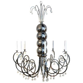 Late 20th Century Large Mid-Century Chrome and Crystal Eight Light Chandelier For Sale