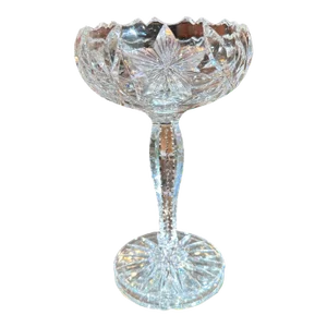 Antique American Brilliant Period Cut Crystal Compote Ripple Rim