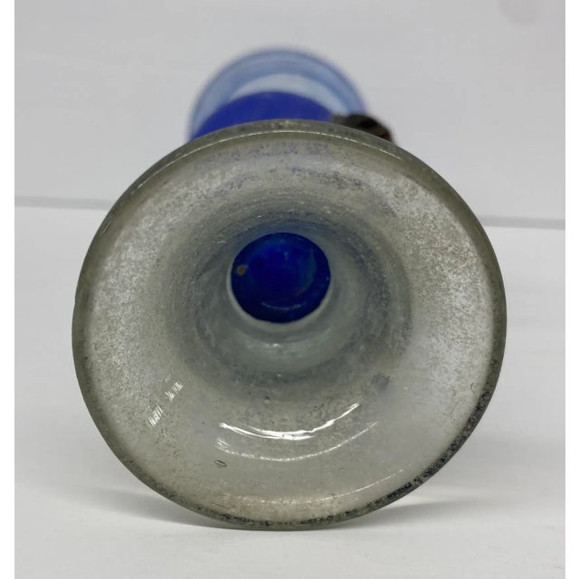 Blue 1970s Pate De Verre Art Glass Candlestick For Sale - Image 8 of 9
