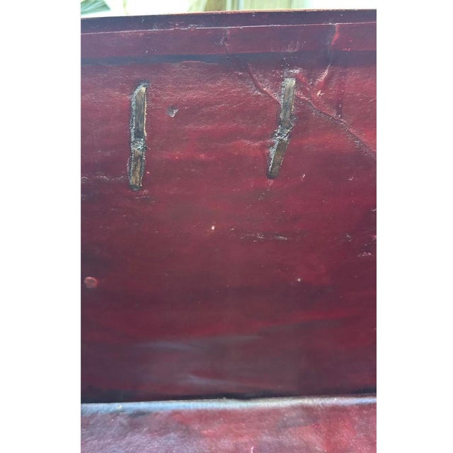 Late 19th Century Chinese Vellum / Parchment Trunk With Original Red Pigskin Interior & Key For Sale - Image 12 of 18