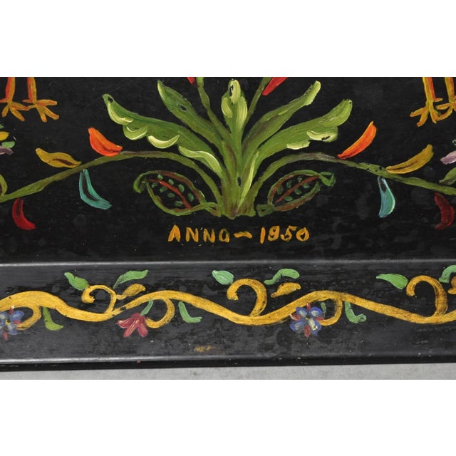 Vintage Lida Bell Clark French Country Pa Dutch Hand Painted Toleware Metal Tray For Sale In Philadelphia - Image 6 of 16