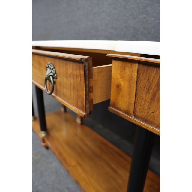 John Widdicomb Neoclassical Marble-Top Console Table With Ebonized Columns For Sale - Image 9 of 14