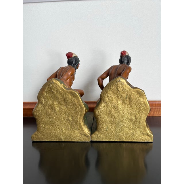 Early 20th Century Early 20th Century Hand-Painted Native American Figural Bookends For Sale - Image 5 of 9