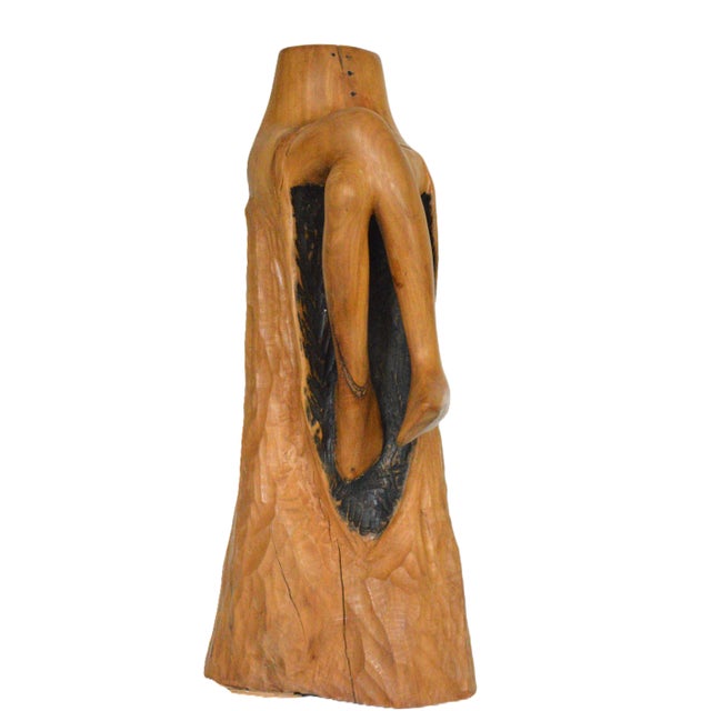 Hand Carved Signed Biomorphic Solid Wood Large Seated Female Sculpture For Sale In Cincinnati - Image 6 of 13