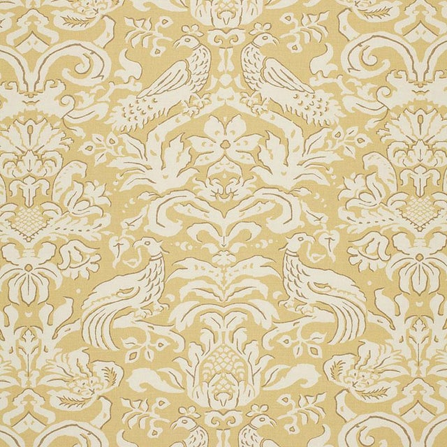 Sample- Schumacher Aldwyn Damask Fabric in Buttercup For Sale