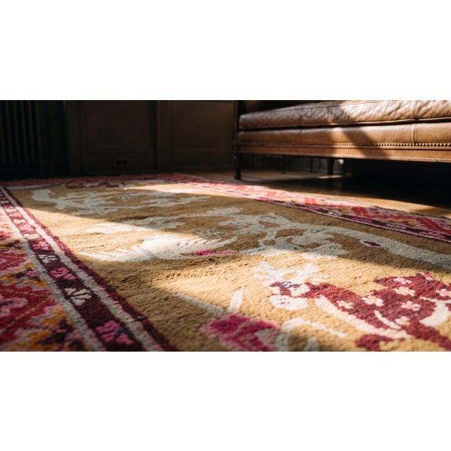 Textile 1900s Tan Camel Crane Antique Chinese Bao Tou Rug 2'2" X 4'3" Handknotted Wool Carpet For Sale - Image 7 of 9