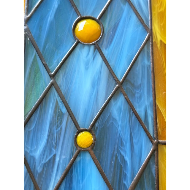 Vintage Geometric Leaded Stained Glass Panel With Opalescent Art Glass For Sale In West Palm - Image 6 of 8