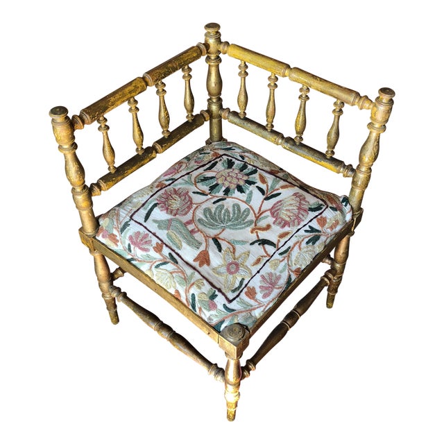 Antique Embroidered Corner Accent Chair Chairish