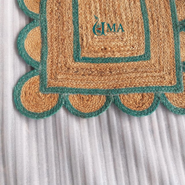 Green Outlined Scalloped Jute Doormat For Sale - Image 4 of 12