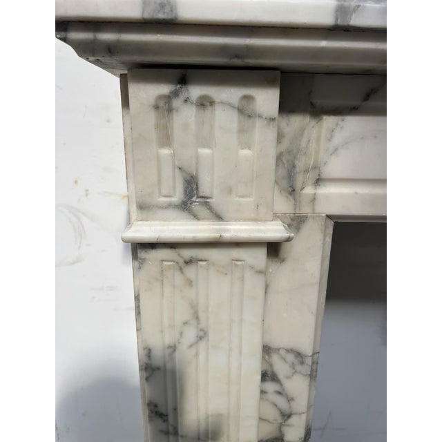 Louis XVI Style Fireplace in White Carrara Veined Marble, 19th Century For Sale - Image 11 of 16