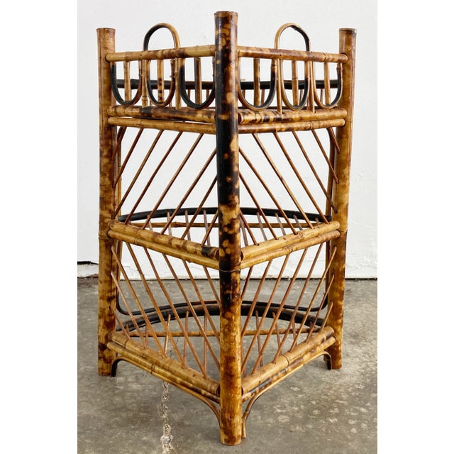 Late 20th Century Vintage Scorched Bamboo Corner Shelf For Sale - Image 5 of 6