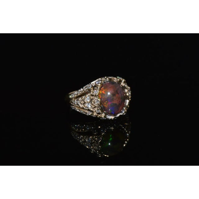 Early 21st Century Certified Natural 2.75Cts VS F Diamond Black Opal 18K Solid Gold Bombay Dome Ring, size 6.5 For Sale - Image 5 of 12
