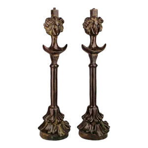 Set of Expressionist Patinated Bronze Table Lamp Bases After Giacometti's 'Tête De Femme' Cast by Excalibur Foundry From the Rockefeller Collection