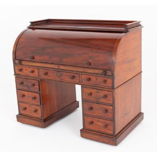 Victorian Mahogany Cylinder Desk with Roll Top, 1860 For Sale - Image 4 of 6
