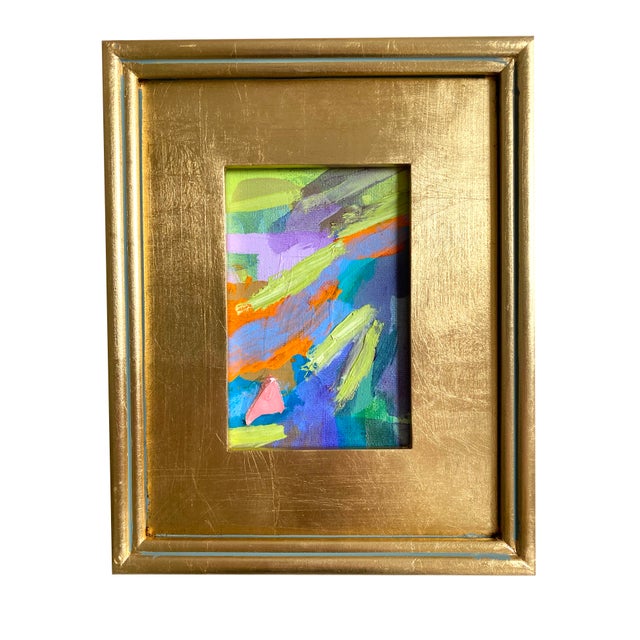 Abstract "Chartreuse and Periwinkle" 2025 Framed Mini Painting by Jessalin Beutler For Sale - Image 3 of 3