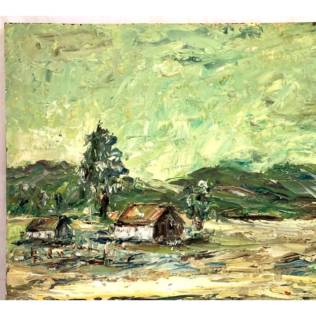 On offer is an original, mid-century oil painting that tells a compelling story through its heavy texture, historical...