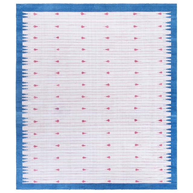 Doris Leslie Blau Mid-Century Indian Dhurrie White Flatweave Cotton Rug For Sale