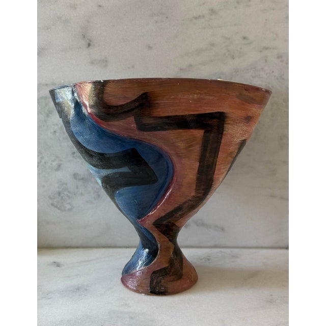 Postmodern Vintage Post Modern Hand Painted Abstract Ceramic Vase For Sale - Image 3 of 10