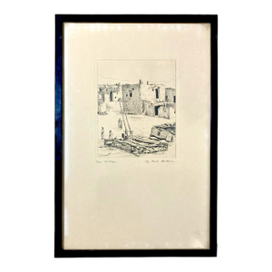 Early 1900's Native American Etching "Hopi Village" by Kiva "Carle" Fortier