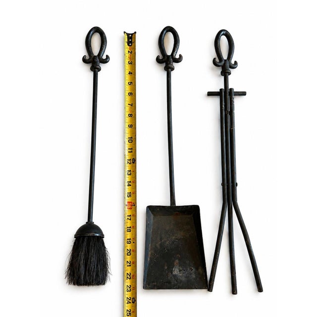 Rustic Farmhouse Fireplace Tool Set 4 Piece Black Hearth Stand For Sale In Pittsburgh - Image 6 of 7