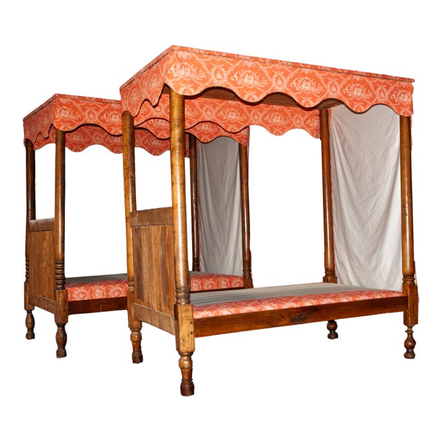 Late 18th Century Pair 18th Century Antique French Provincial Four Poster Tester Canopy Cherry Twin Beds 1780 For Sale - Image 5 of 17