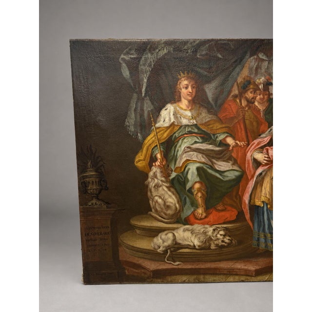 This painting illustrates one of the great episodes of royal encounter in the Old Testament: the visit of the Queen of...