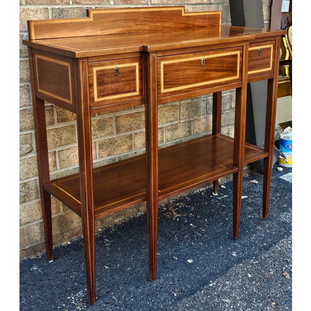 George III Style Satinwood Inlaid Mahogany Serving Table For Sale In Washington DC - Image 6 of 11