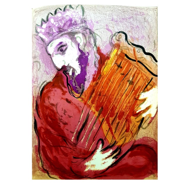 Red Marc Chagall - Colorful Bible King - Original Lithograph 1956 For Sale - Image 8 of 9